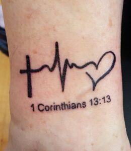 1 Corinthians 13 Cross, Heartbeat Heart Tattoo