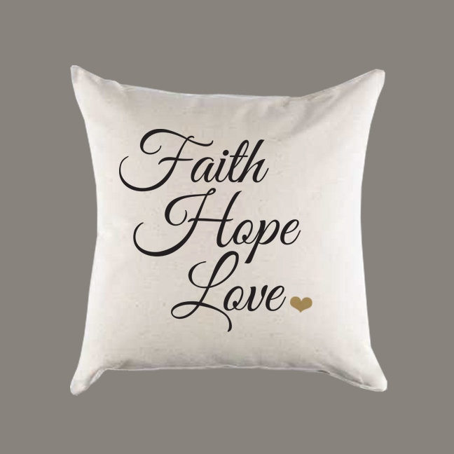 Faith Hope Love Canvas Pillow Or Cover - Home Throw Decor Bedroom Wedding Anniversary Gift