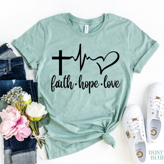 Faith Hope Love Shirt, Christian Vertical Cross, Religious Love, Grace