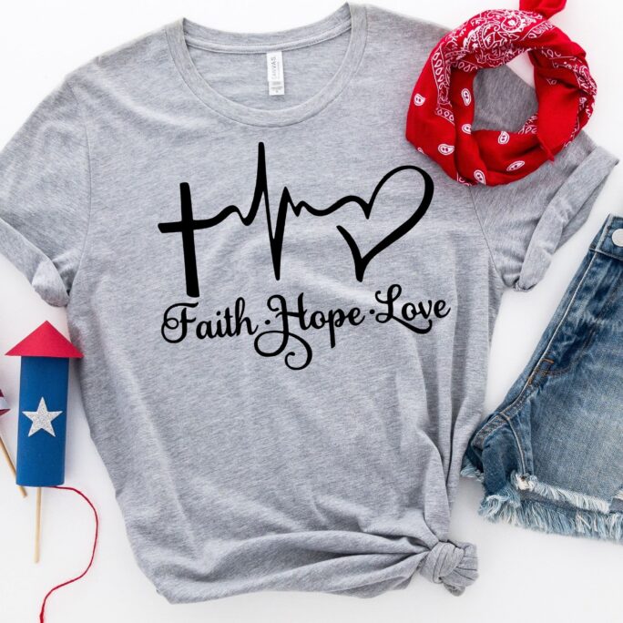 Faith Hope Love T-Shirt, Christian Shirt, Disciple, Cross, Church, Religious Vertical Cross