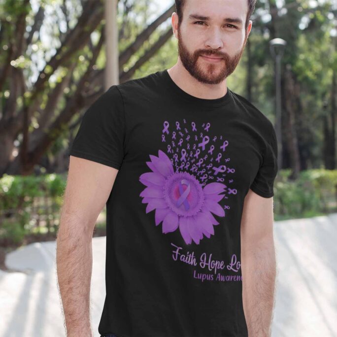 Men's Lupus Shirt Sunflower Flower Faith Hope Love Shirts Awareness Purple Tshirt
