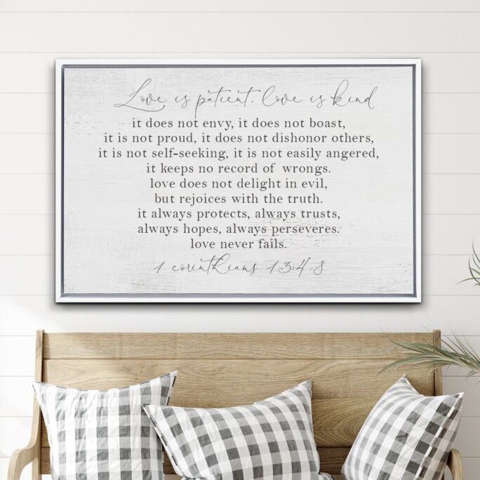 1 Corinthians 13 Wood Sign - Love Is Master Bedroom Patient Kind Scripture Canvas