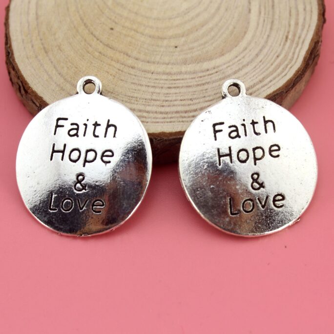 24mm5Pcs Faith Hope & Love Charms Pendant, Word Charms, Love Charm, Antique Silver Tone Charms