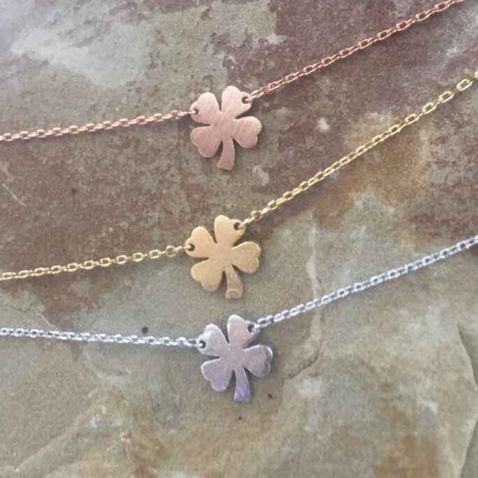 4 Leaf Clover Necklace, Four Gold Silver Necklace