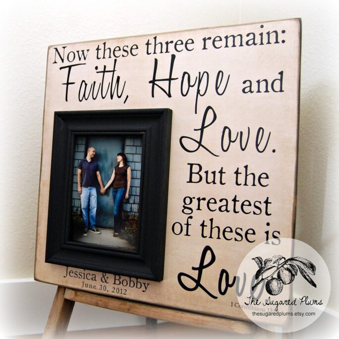 Bridal Shower, Picture Frame Personalized Wedding Gift 16x16 Faith Hope Love Anniversary Love Father Mother Parents Quote Song Vows