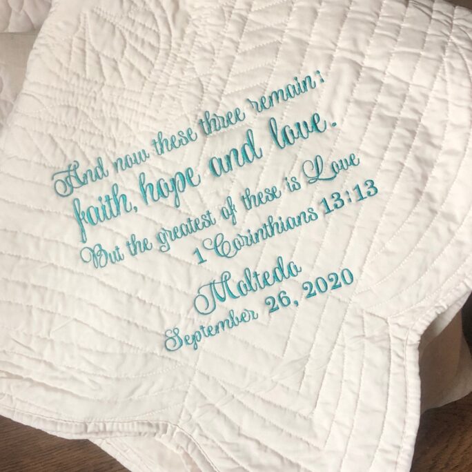 Faith Hope Love Embroidered Wedding Throw, Anniversary Gift, Quilt, Personalized 50Th Anniversary, Lightning Bug Gifts