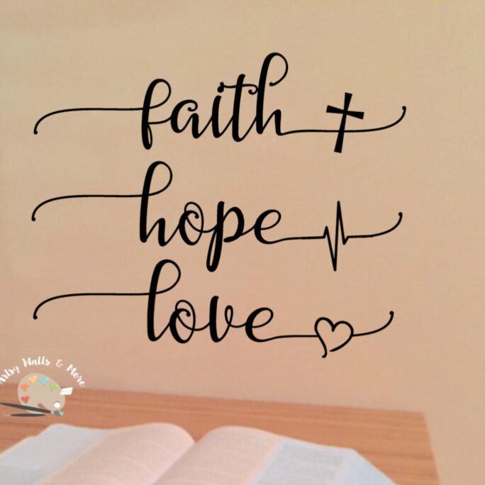 Faith Hope Love Vinyl Wall Decal With Cross Heartbeat Heart, Christian Scripture Decal, Bible Verse