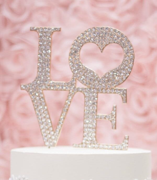 Gold Rhinestone Love Cake Topper/ Silver Or Metal-Wedding Topper/ Bride & Groom/ Cake Decoration/ Wedding Decorations