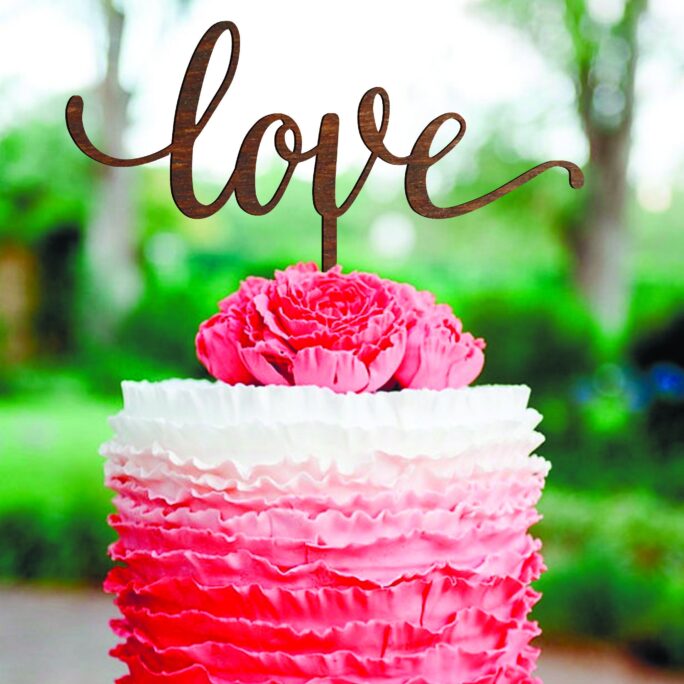 Love Cake Topper Gold Wedding Cake Topper Love Wood Sign Custom Engagement Gold