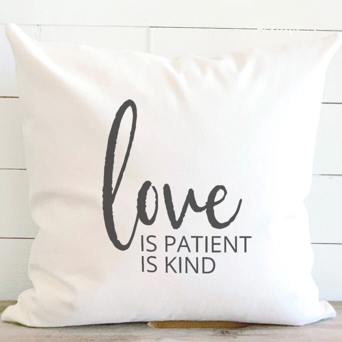 Love Is Patient Kind Scripture Bible Verse Pillow, 18In X Cotton Pillow With Envelope Closure, Farmhouse Pillows Words