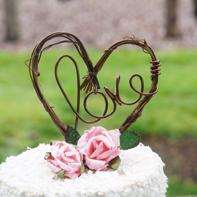 Rustic Love Cake Topper Witih Flowers, Pick Yr Colors