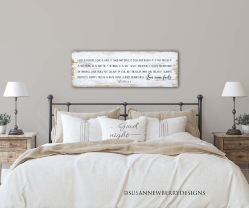 Canvas Farmhouse Sign - Love Never Fails 1 Corinthians 13 Inspirational Wall Art Christian Art Bible Verse Home Decor