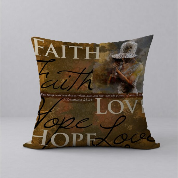 Faith Hope Love Decorative Square Pillow Cover | African American Art Pillow, Black Decor Woman Art, Religious