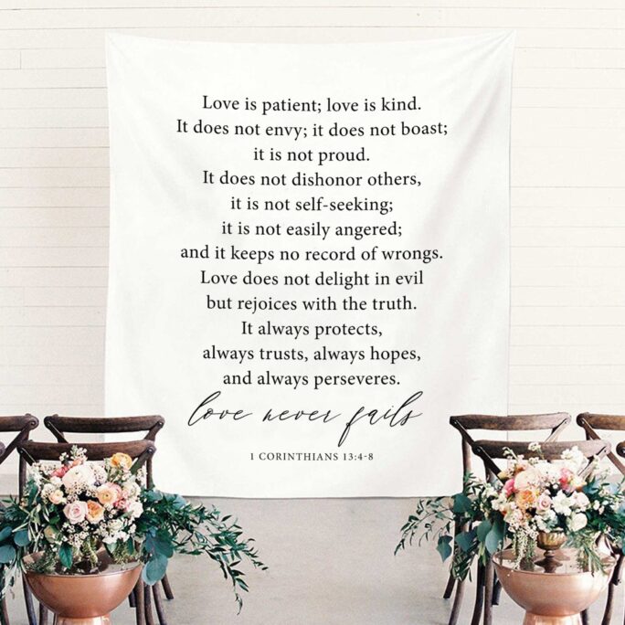 Wedding Tapestry Backdrop, Backdrop For Ceremony, Custom Fabric Banner, Rustic Decorations, Love Never Fails Sign