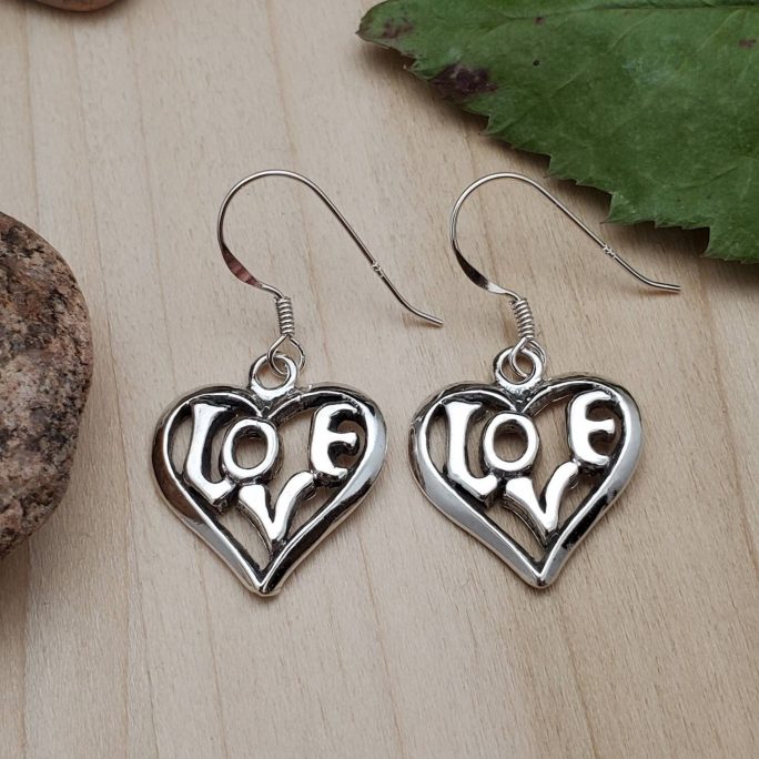 925Forher Love Earrings | Heart Dangle Love Jewelry Sterling Silver Charm
