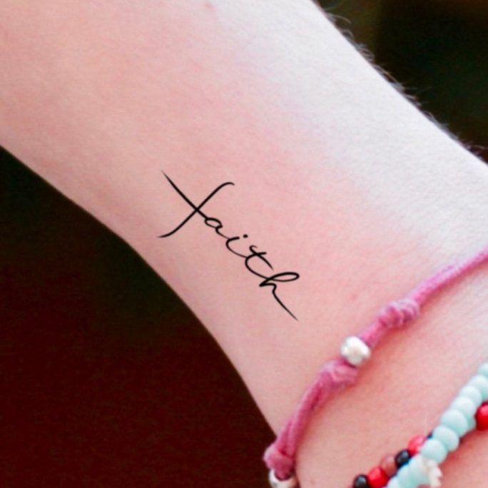 Faith Cross Temporary Tattoo/Cross Tattoo Faith Love Word Script Handwriting