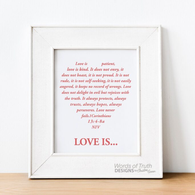 1 Corinthians 13 Heart Christian Wall Art, Love Is Patient Bible Verse Scripture Word Art For Wedding, Anniversary, Or Valentine's Day Gift
