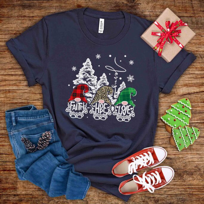 Faith Hope Love, Christmas Gnome, Cross, Tree, Gift Shirt Y24V Sweatshirt Hoodie
