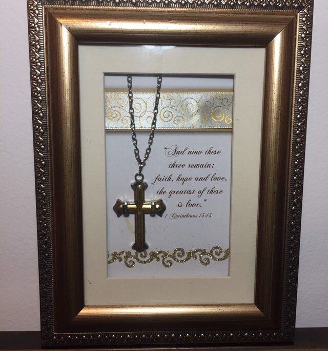 Faith, Hope & Love Poem 1 Corinthians 1313 Gold Frame Silver Cross Gift 5X7, Wedding Inspirational Picture 5 X 7