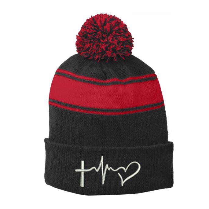 Ink Stitch Stc28 Faith Hope & Love Sign Embroidery Pom Striped Winter Beanie Hats - 6 Colors