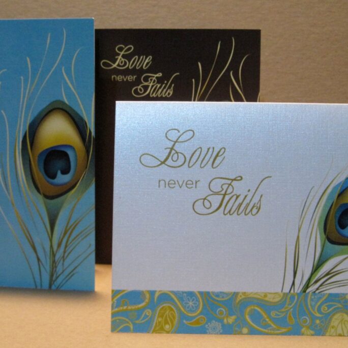 Love Never Fails Note Card, Peacock Feather Wedding Card, Love Valentine's Day I'm Sorry Christian Set