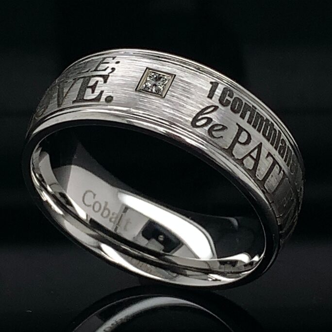 Mens Diamond Ring, Wedding Corinthians Christian Cobalt Band