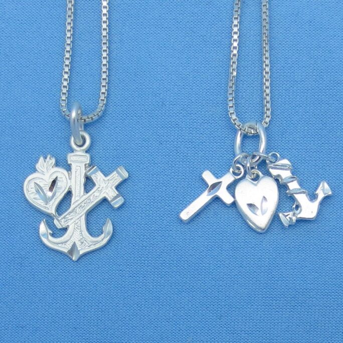 925 Sterling Silver Faith Hope Charity Love Charm Pendant Necklace - Heart Anchor Cross P150277