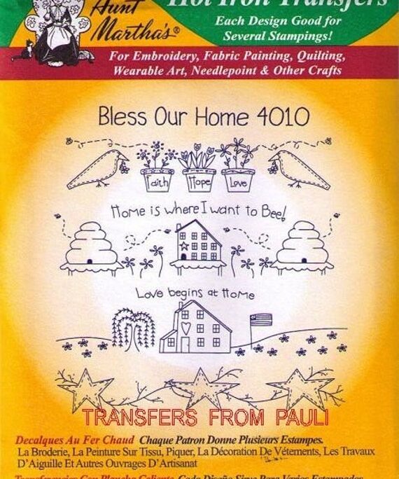 Bless Our Home Aunt Martha's Embroidery Transfer Pattern