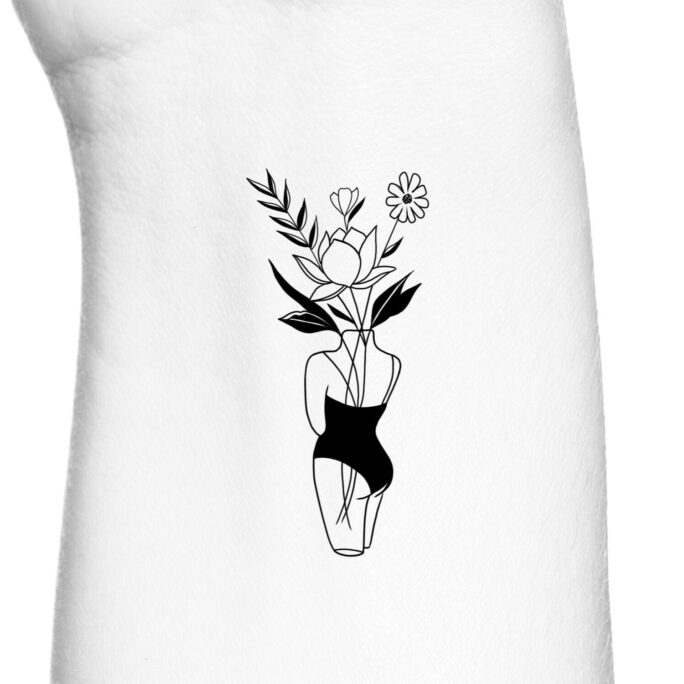 Floral Woman Temporary Tattoo/Feminist Temp Tattoo Self Love Fake Yourself Flowers Delicate
