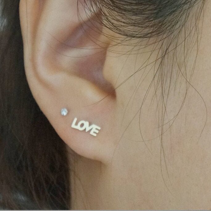 10K Solid Gold Tiny Love Earrings Cappital Letter Real - Tge040
