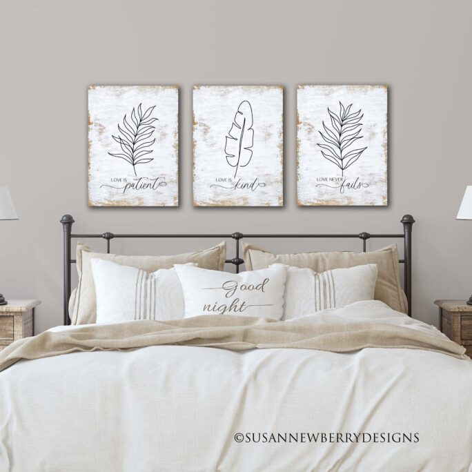 Love Is Patient Kind Never Fails Prints Or Canvases - Christian Wall Art Botanical Decor Modern Farmhouse Style
