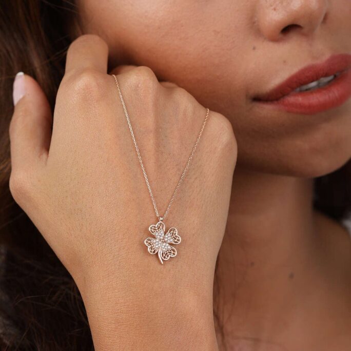 14K Gold Clover Leaf Minimal Necklace| Rose Four Leaf Pendant|Good Luck Gifts|Shamrock Necklace | Jewelry|Gift For Her