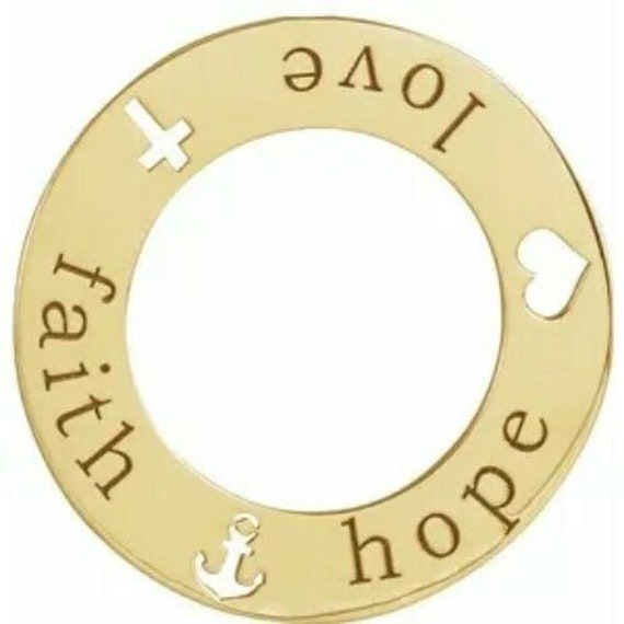 14Kt Yellow Gold Open Ring Circle "Faith Hope Love" Pendant Charm New Heart Anchor Cross