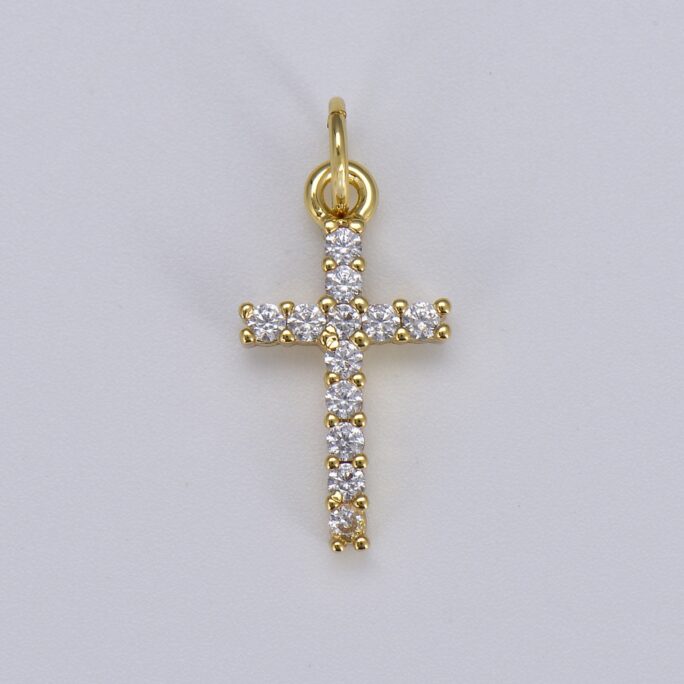 18K Gold Clear Crystal Cross Luxury Elegant Charm Pendant For Necklace Earring Jewelry Making Supply, 17x9mm, Cp434