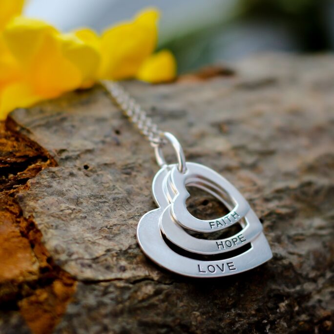 925 Sterling Silver Heart Necklace - Faith Hope Love Layer Heart Pendant Necklace