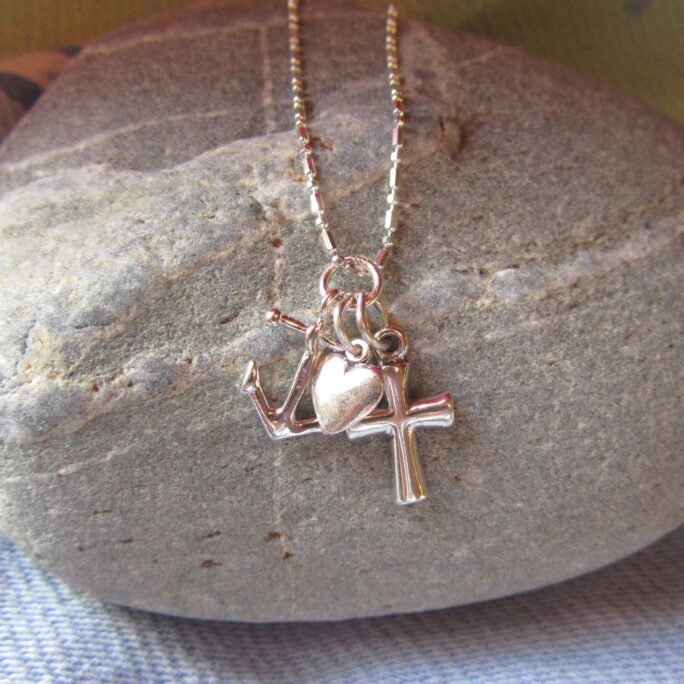 All Sterling Silver Faith, Hope, & Love Charms On Delicate Chain Necklace, Anchor, Cross, Heart, Confirmation Gift, Communion