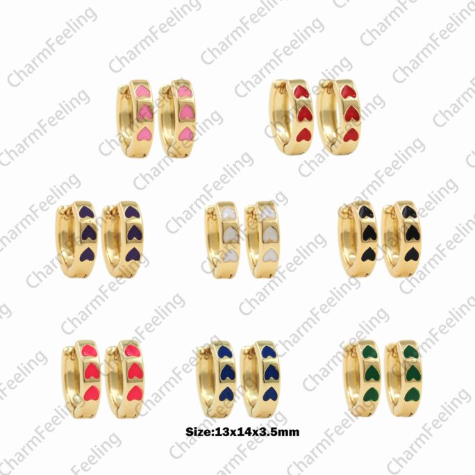 1 Pair, Multi-Color Optional, 18K Gold Filled Enamel Love Earrings, Heart-Shaped Earrings, Heart-Shaped Earrings, 13x14x3.5mm