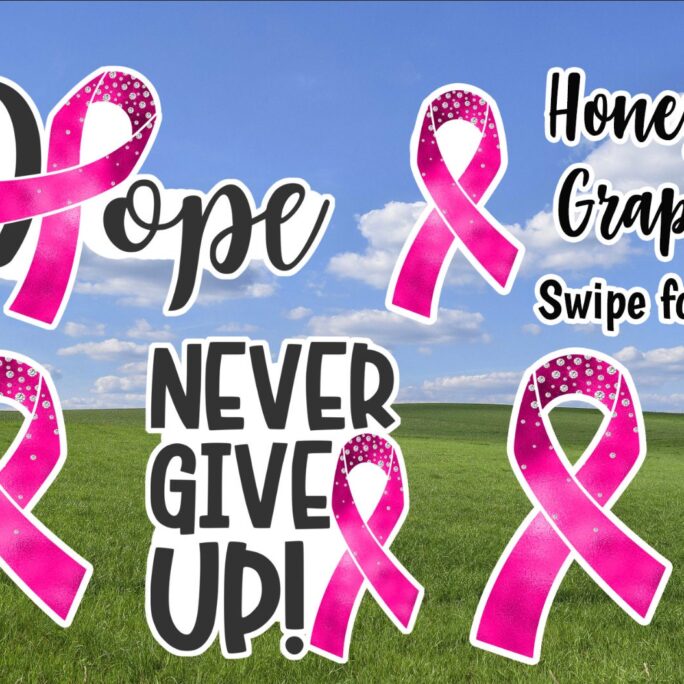 Cancer Awareness, Pink, Fight Cancer, Never Give Up, Faith, Hope, Love, Yard Cards | M473Hs