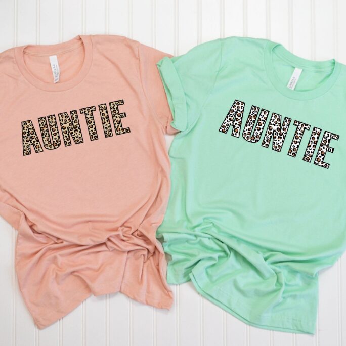 Custom Auntie Shirt With Kids Names, Leopard Print Personalized Shirt, Gift For, Gift, Aunt, Mom