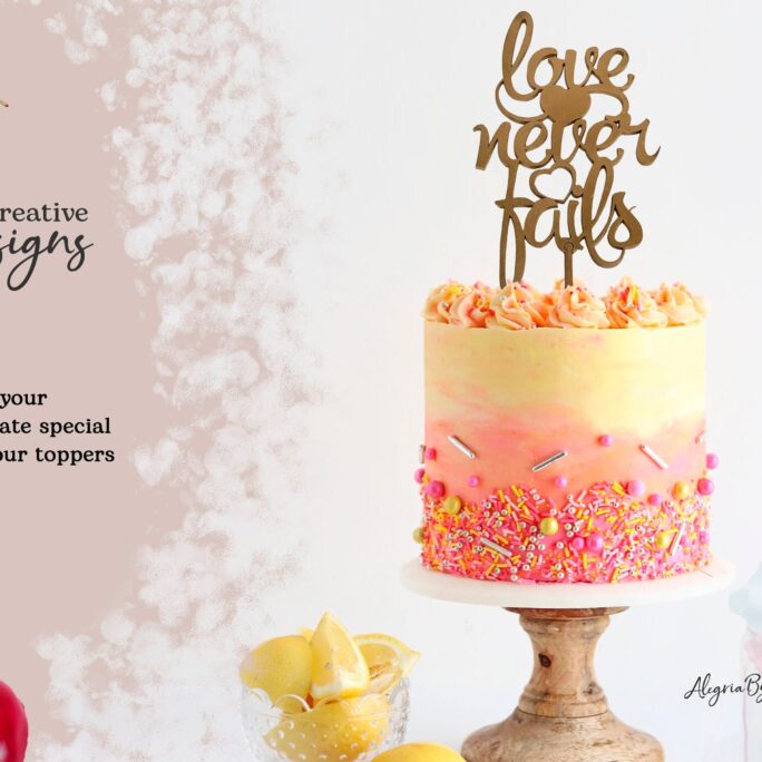 Gold Wedding Cake Topper, Love Never Fails, Minimalistic Design, Rustic Decor, Plywood Wedding Decor