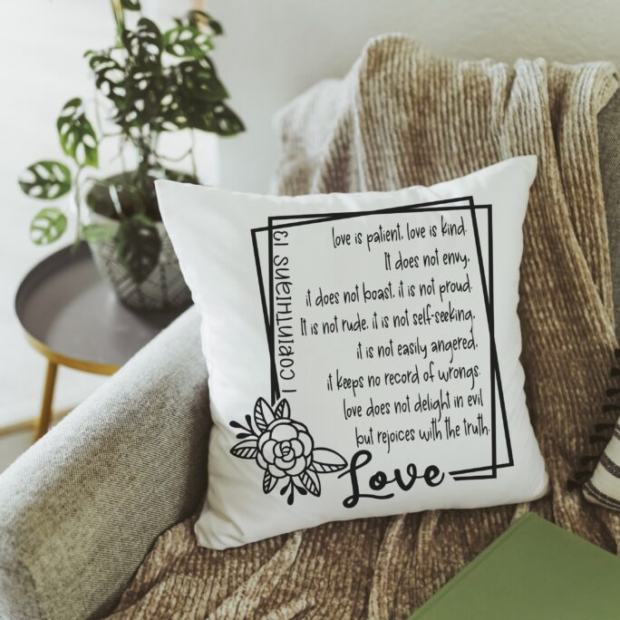 Love Is Patient 1 Corinthians 13 Pillow, Christian Gift For Women, Godmother Gift, Faith Gifts, Pastors Wife, Hand Towels