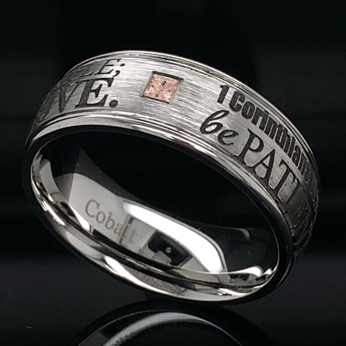 Cobalt Wedding Ring, Mens Womens Morganite Custom Engraved 8mm Ring