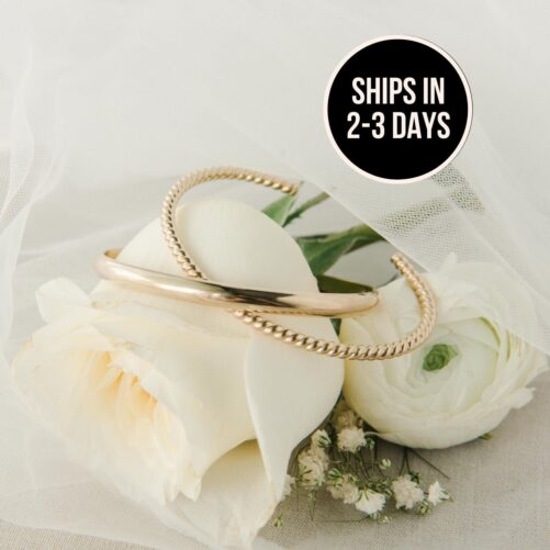 Bride Set Personalized Gold Wedding Bracelets, Bridal Bangle & Twisted Cuff, Bracelets Gift For