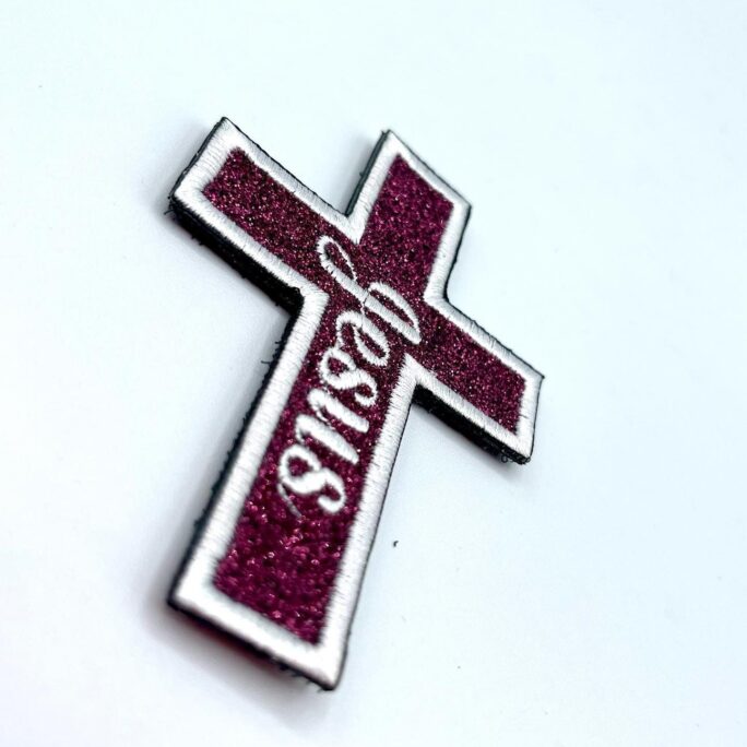 Custom Cross Patch Jesus Church Religion Faith Hope Love Heavenly Father Lord God Iron-On - Velcro Sparkly Glitter Parche Brilloso Nombre