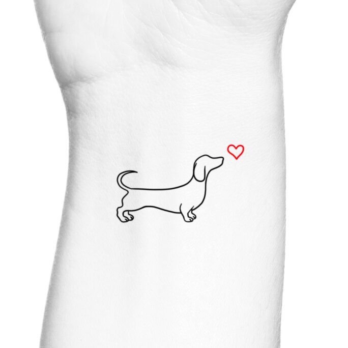 Dachshund Red Heart Outline Temporary Tattoo/Puppy Love Pet Memorial Temp
