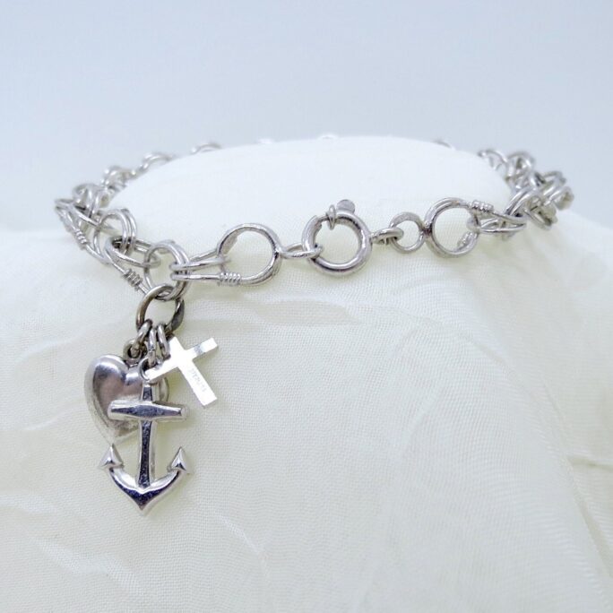 Faith, Hope, Love Sterling Silver Charm Bracelet 7.5"L