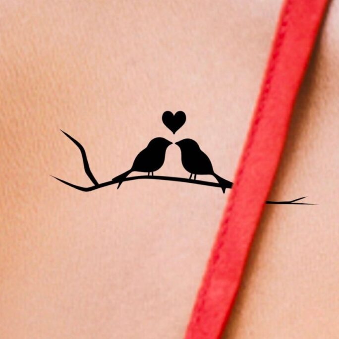 Love Birds Temporary Tattoo/Bird Tattoo Silhouette Black Temp Heart Branch