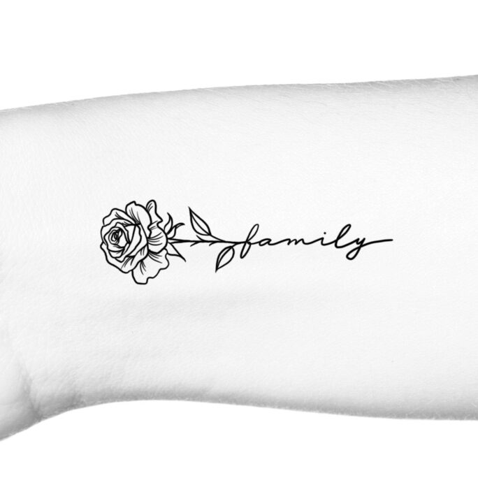 Rose Outline With Family in Cursive Stem Temporary Tattoo/Feminine Floral Temp Love Wildflower Fake