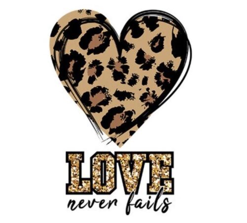 Small Cheetah Leopard Print Heart Transfer Love Never Fails Patch Iron On 3.5"