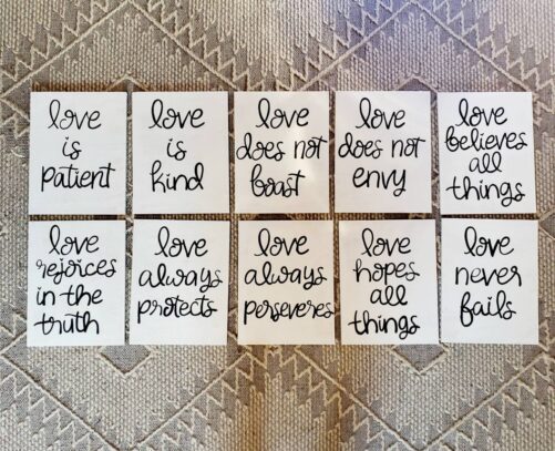 White Wedding Signs, Corinthians Love Is Patient, Kind, Hand Painted Wood Signage, Set Of 10